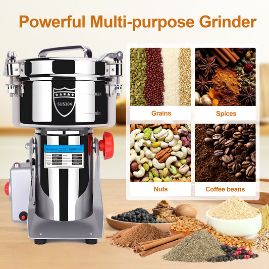 2000g Electric Grain Mill Grinder, 304 Stainless Steel Flour Mill, 3600W High Speed Spice Grinder, Electric Grain Mill for Dry Wheat, Oats, Corn, Pepper and Coffee Beans