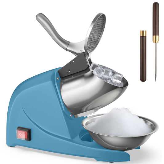 Shaved Ice Machine, Electric 3 Blade Snow Cone Machine, 380W Crusher Ice Maker, 286 lb/hr Ice Crusher, Commercial and Home Ice Crusher (Blue)