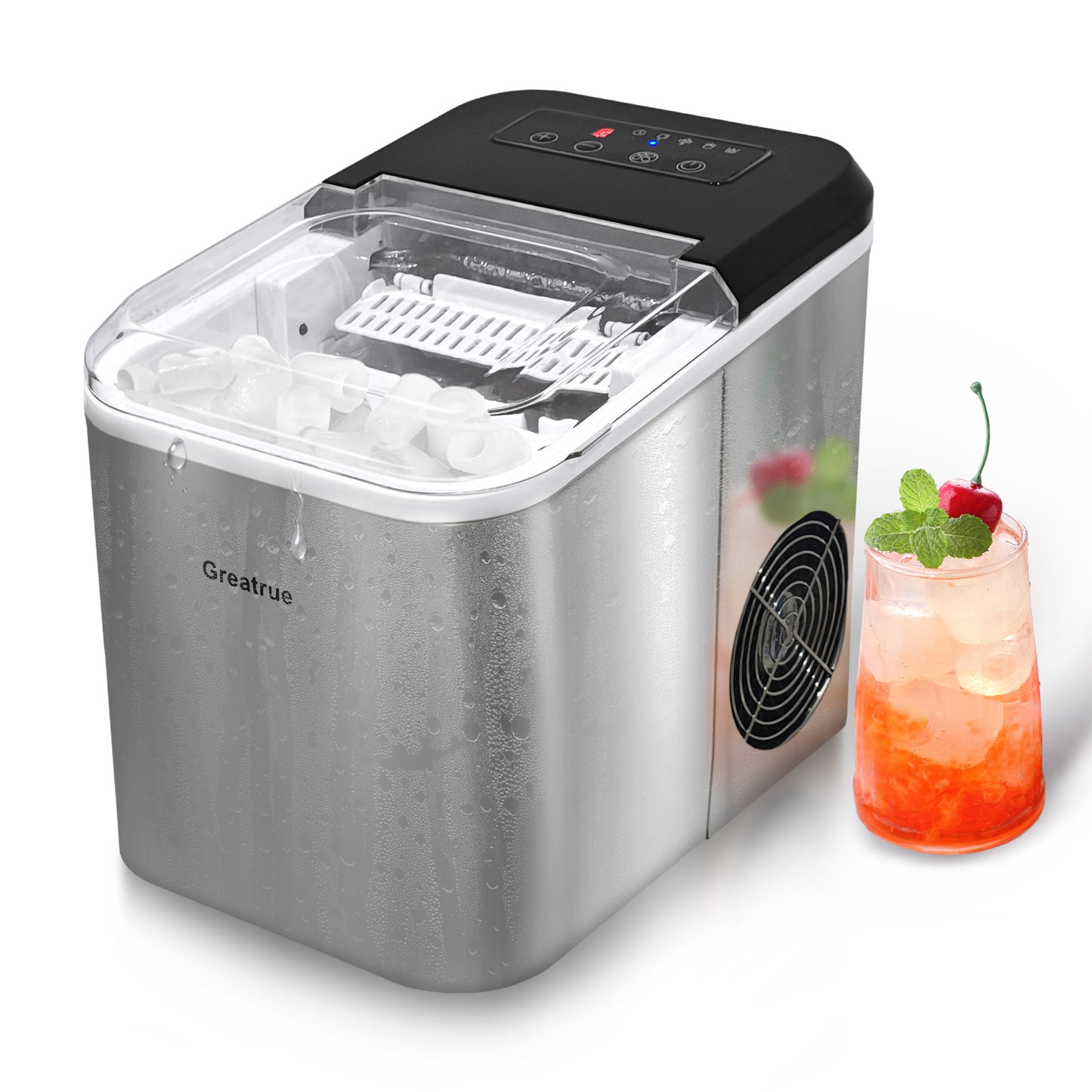 Countertop Ice Maker, 9 Ice Cubes in 6 Mins, 33 Lbs/24 Hrs, 2 Ice Cube Sizes, Self-Cleaning, Quiet Operation, Compact Design for Home/Office/Kitchen/Camping (Stainless Steel)
