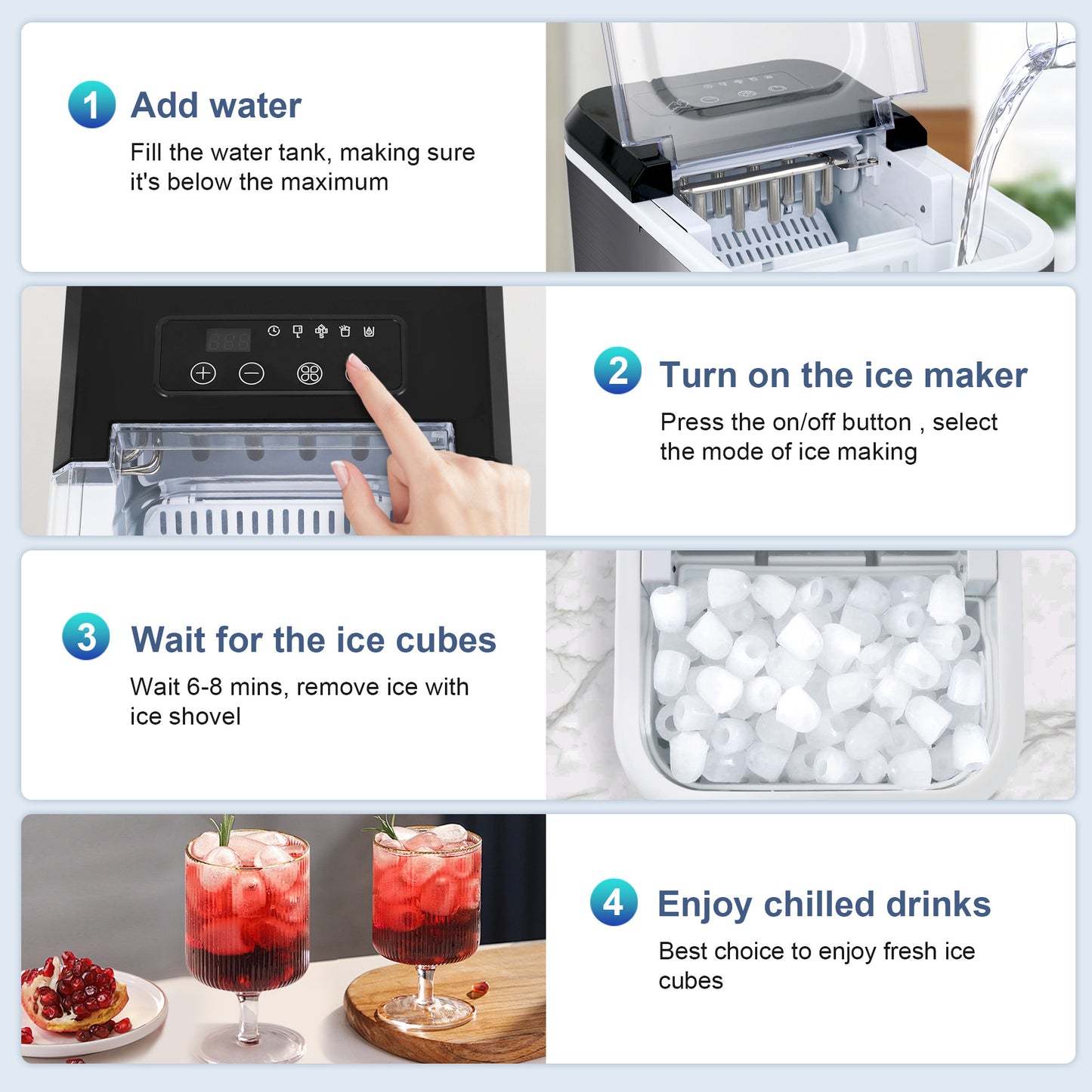 Countertop Ice Maker, 9 Ice Cubes in 6 Mins, 33 Lbs/24 Hrs, 2 Ice Cube Sizes, Self-Cleaning, Quiet Operation, Compact Design for Home/Office/Kitchen/Camping (Stainless Steel)