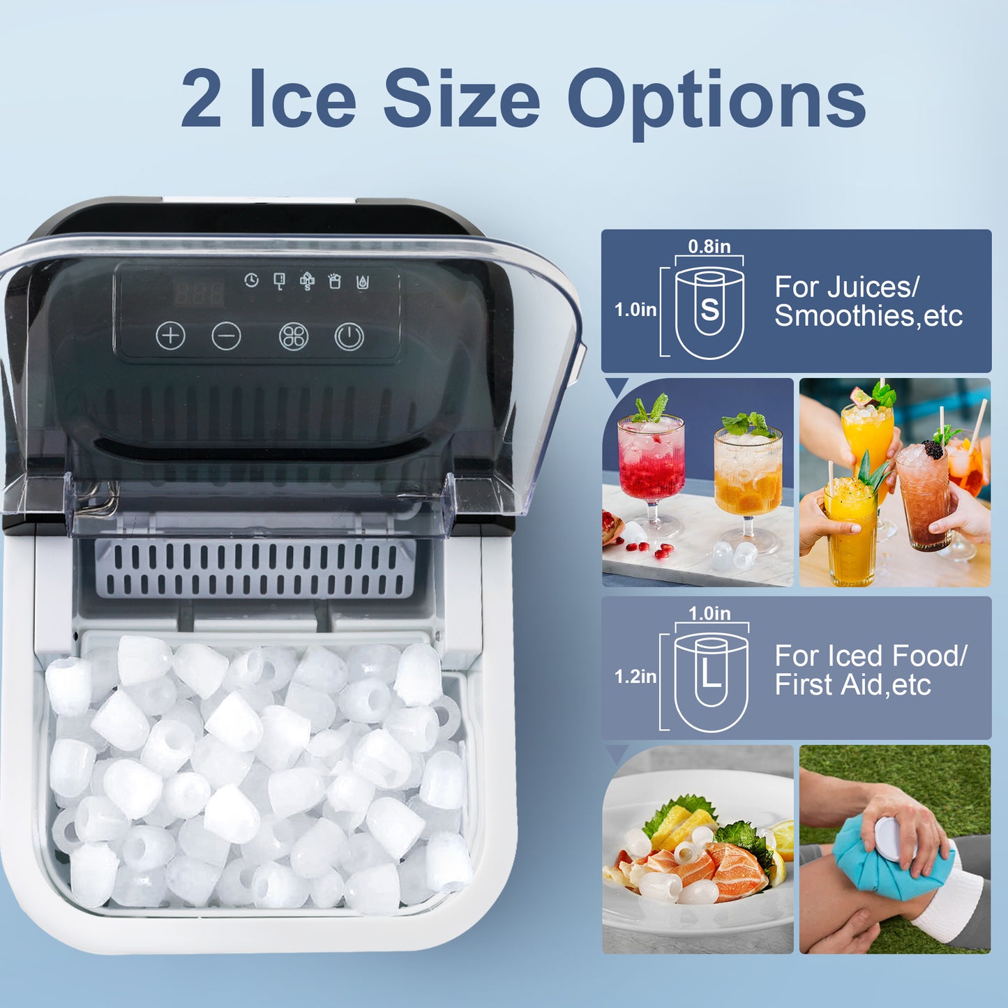 Countertop Ice Maker, 9 Ice Cubes in 6 Mins, 33 Lbs/24 Hrs, 2 Ice Cube Sizes, Self-Cleaning, Quiet Operation, Compact Design for Home/Office/Kitchen/Camping (Stainless Steel)