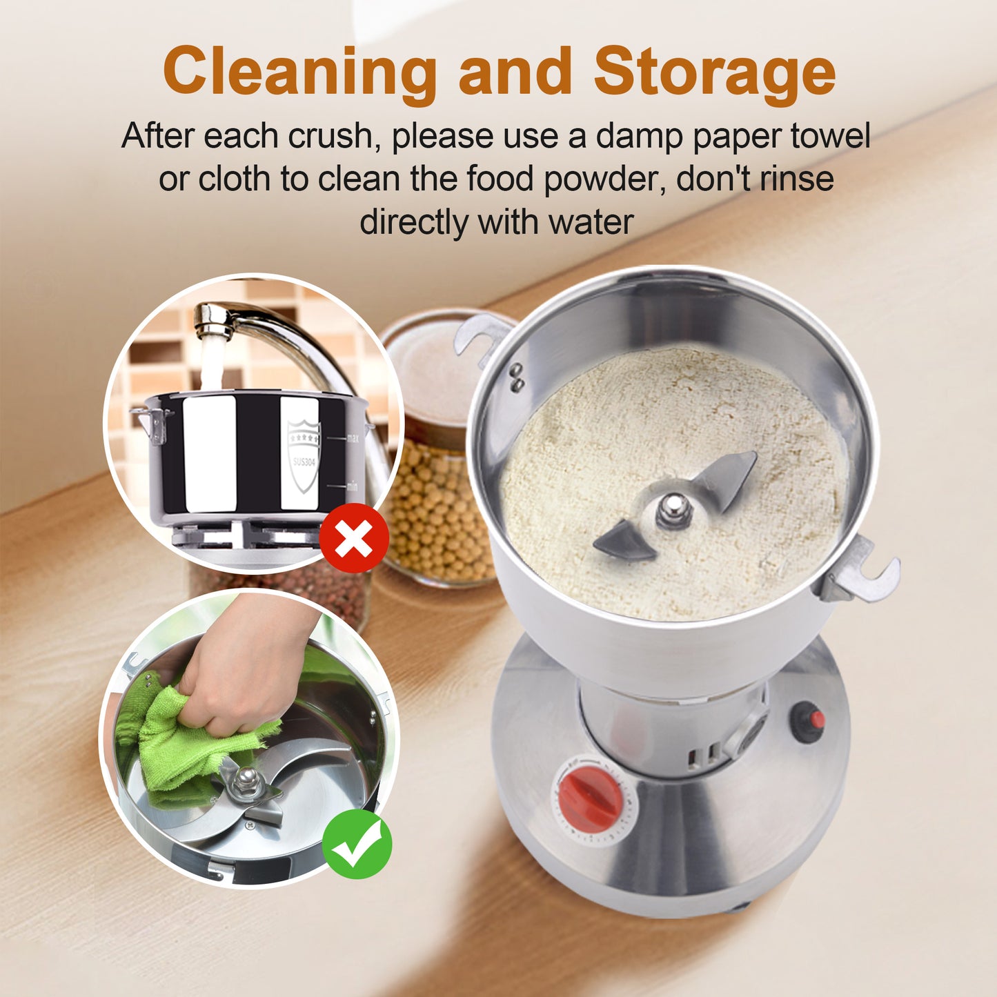 550g Electric Grain Mill Grinder, 304 Stainless Steel Flour Mill, 2000W High Speed Spice Grinder, Electric Grain Mill for Dry Wheat, Oats, Corn, Pepper and Coffee Beans