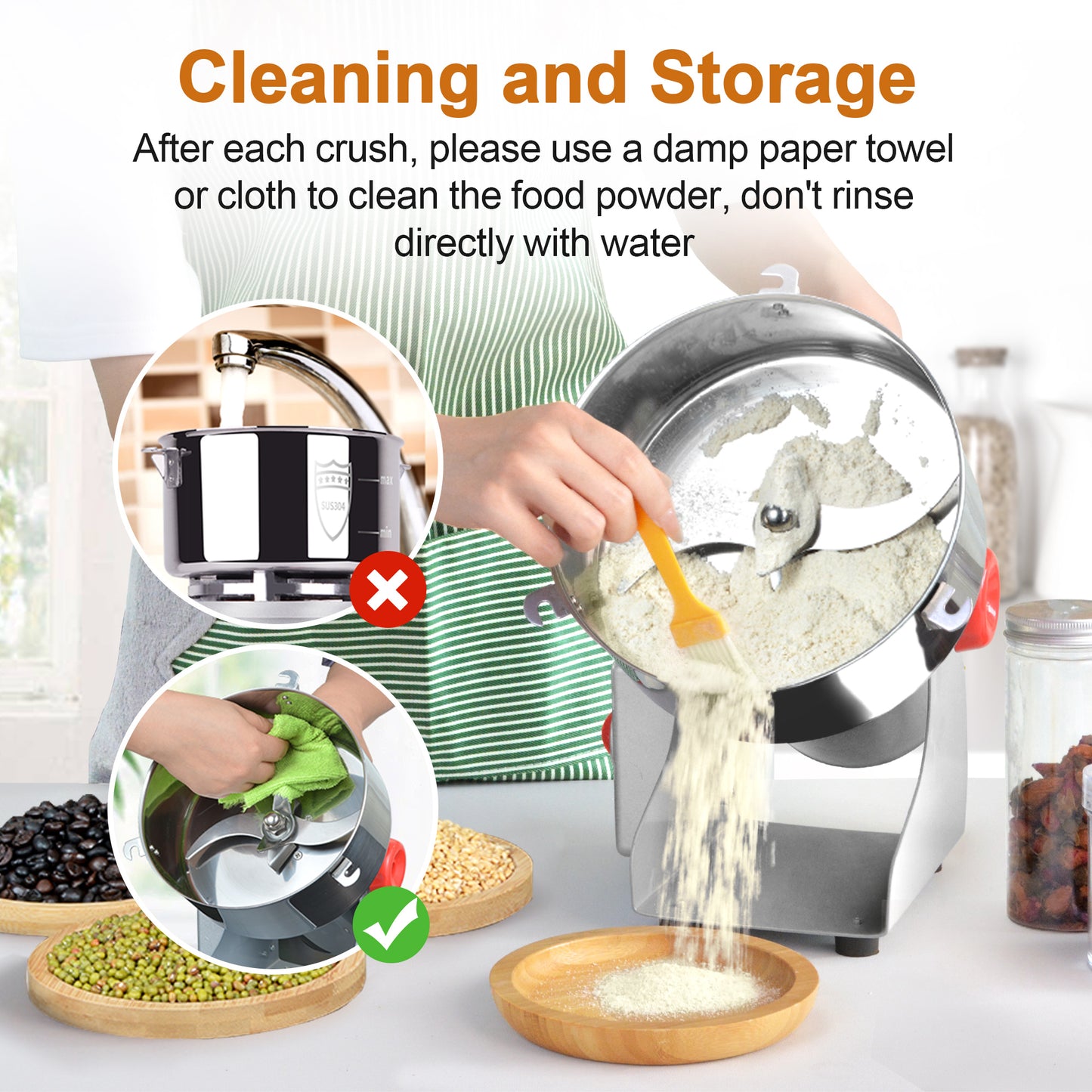 750g Electric Grain Mill Grinder, 304 Stainless Steel Flour Mill, 2800W High Speed Spice Grinder, Electric Grain Mill for Dry Wheat, Oats, Corn, Pepper and Coffee Beans