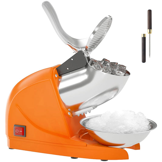 Shaved Ice Machine, Electric 3 Blade Snow Cone Machine, 380W Crusher Ice Maker, 286 lb/hr Ice Crusher, Commercial and Home Ice Crusher (Orange)
