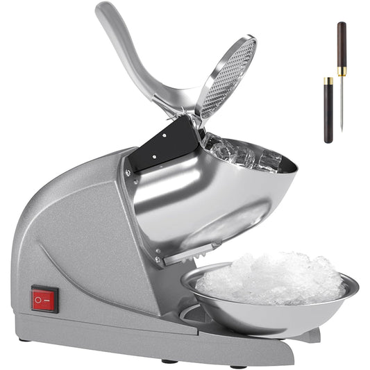Shaved Ice Machine, Electric 3 Blade Snow Cone Machines, 380W Ice Crusher Machine, 286 lb/hr Ice Crusher, Ice Shaving Machine for Home and Commercial (Silver)